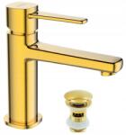 INVENA Glamour Mosdó csaptelep arany Hosszú Gold kifolyócső Cubic Loft dugó (BU-02-009-V)
