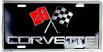 HANGTIME Corvette "crossed flags" dombornyomott fémtábla/rendszámtábla 30, 1 x 15, 1 cm (2342)