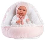 Llorens Llorens: Mimi 42cm-es síró kislány baba pink ruhában bölcsővel
