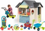 Smoby Set căsuță cu restaurant de grădină și magazin House Life Smoby extensibilă și mașină de tuns iarba cu roabă și cărucior cu găleată și unelte de grădină (SM810407-11) Casuta pentru copii