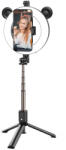 BOROFONE BY6 vezeték nélküli tripod selife bot, 4.7"-6.5", LED körlámpa, fekete