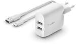 Belkin Dual USB-A CHARGER CAR W/USB-C CABLE 1M 24W WHITE (WCE001VF1MWH)
