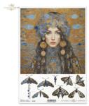  Decoupage rizspapír A/4 női fej szeccessziós szitakötő motívumokkal