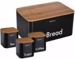 Kinghoff Set cutie de paine neagra cu 3 recipiente, otel, capace din bambus, Kinghoff KH1086