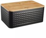 Kinghoff Cutie de paine 35.5 x 23.5 metalica neagra Kinghoff KH1713, capac detasabil din bambus