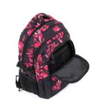 budmil ovális iskolai hátizsák - 3 rekeszes 32 literes - fekete pink virágos (10110149-089253-S89)