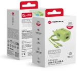 Forcell F-ENERGY Crystal Color GaN III VT-41 utazó töltő szilikon kábellel 1 x Type C + 1x USB A csatlakozóval, PD QC4.0 33W zöld