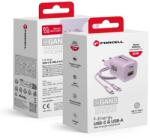 Forcell F-ENERGY Crystal Color GaN III VT-41 utazótöltő szilikon kábellel 1 x Type C + 1x USB A aljzatokkal, PD QC4.0 33W lila