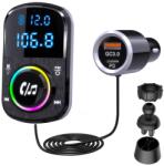 GizmoVine Adaptor Bluetooth GizmoVine pentru masina, transmitator FM, suport pentru incarcator rapid hands-free/QC3.0 si PD/lumina ambientala/baza autoadeziva si clema cu cablu 1.1 - Player muzical pentru cardu
