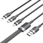  USB 2.0 A hím és 3 az 1-ben USB-C, Lightning és Micro-B hím kábel Vention 3A CTPBG 1.5m (CTPBG)