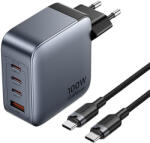 Vention hálózati töltő 3x USB-C, 1x USB-A, (100W/100W/30W/30W/30W) (szürke) USB-C-USB-C kábellel (1m) (fekete) (TZ-FETH0-EU) - mione