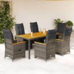 vidaXL 7 részes szürke polyrattan kerti bisztrógarnitúra párnákkal (3276971)