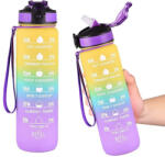  Színátmenetes motivációs kulacs idézetekkel és időskálával (1000 ml) - Sárga/Kék/Lila (ON12-yellow-green-purple)