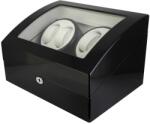  Óraforgató doboz, 4 db + 6 db órához, kívül fekete fa magasfényű felület, belül fehér műbőr borítás (5943-4) - pepita