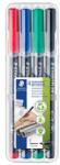 STAEDTLER Alkoholos marker készlet, OHP, 0, 6 mm, STAEDTLER "Lumocolor® 318 F", 4 különböző szín (TS318WP4) - fiorex