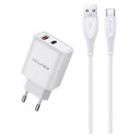 Awei pd81t-eu hálózati töltő usb+type-c aljzat (22.5w, gan, pd gyorstöltő + type-c kábel) fehér (PD81T-EU) - rufusz