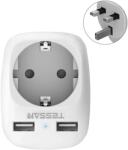 TESSAN TS-611 aljzat adapter, EU-UK, 2xUSB-2.4A, 10A, fehér