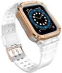 Hurtel Protect Strap szíj karpánt tokkal Apple Watch 9 / 8 / 7 / 6 / 5 / 4 / 3 / 2 / SE / SE2 (41 / 40 / 38mm) tok páncél borítás órához átlátszó / rozéarany