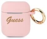 GUESS AirPods 1 és 2 tok, Guess, GUA2SSSI, Vintage Script Collection, rózsaszín, szilikon, fém gyűrű