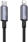 USAMS adatkábel, USB-C - Lightning, gyorstöltés, nylon, fekete, 0, 25 m (USA1082)