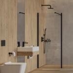 Omnires Paravan de dus tip Walk-in cu perete lateral Omnires Marina negru mat transparent 90 cm (MA9030BLTR)