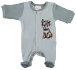  Pamut hosszú ujjú elöl patentos rugdalózó Farkas mintával (44) - menta