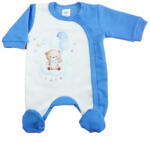  Belül bolyhos elöl patentos hosszú ujjú baba rugdalózó macis mintával kék (50)