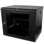 Spacer CABINET 19 SPACER 9U 500x450mm, fixare pe perete, Flatpack (dezasamblat), Black, usa sticla cu blocare, panouri detasabile, otel 1mm, sarcina maxima 25Kg, contine un raft, SPCW-9U-450-BK-02 (SPCW-9U-4
