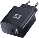 Blue Star TFB-TC-25W hálózati töltő 1xUSB-A és 1xUSB-C csatlakozással 25W 3A QC4.0 PD - fekete