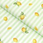 Goldea teflon szövet terítőknek - citromok zöld csíkos alapon 160 cm