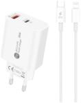 Hurtel A6MaxL hálózati töltő 1xUSB-A és 1xUSB-C csatlakozással + Type-C - Lightning kábellel 1m 20W - fehér