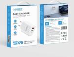 VEGER TCE650 hálózati töltő 1xUSB-A és 1xUSB-C csatlakozással 65W 3A QC3.0 PD - fehér