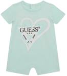 Guess Боди за новородено бебе в бледо ментов цвят с бяло сърце и голямо лого Guess