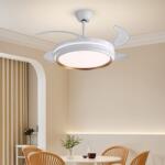 Lustră LED cu Ventilator Retractabil, 3 Tonuri de Lumină, Motor Cupru, Temporizare și Telecomandă, Alb (ls ESC-417YY WH)