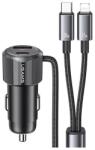 USAMS autós töltő usb+type-c aljzat (66w, pd gyorstöltő + fix type-c - lightning kábel) fekete (CC287CC01) - rufusz