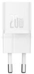 Baseus GaN5 Mini hálózati gyorstöltő 20W, USB Type-C, 100W USB Type-C, 1m kábellel (fehér) (P10110900213-01) (P10110900213-01)