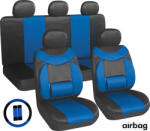 Autolife 11 részes üléshuzat szett Deréktámasz + Légzsák kompatibilis - fekete-kék AG28505BL PLUS (UL-AG28505BBL)