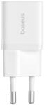 Baseus GaN5 Mini hálózati gyorstöltő 25W, USB Type-C, fehér + 100W USB Type-C, 1m kábel P10110909213-01 (P10110909213-01)