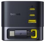 Baseus Super GaN töltőállomás 100W, 1xUSB Type-A + 2xUSB Type-C + USB Type-C automata behúzós kábel, fekete P10164001123-00 (P10164001123-00)