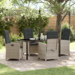 vidaXL 5 darabos kerti étkező készlet párnákkal világosszürke poly rattan (3380298)