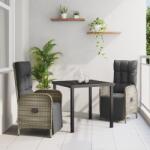 vidaXL 3 darabos Kerti Étkező Szett Párnákkal Szürke Poly Rattán (3380134) - vidaxl