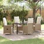 vidaXL 5 Részes Kerti Étkezőszett Párnákkal Bézs Poly Rattan (3379655) - vidaxl