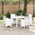 vidaXL 5 Részes Kerti Étkező Szett Párnákkal Fehér Poli Rattan (3378545) - vidaxl