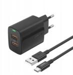 FONENG Hálózati töltő 2xUSB 12W Usb Type-C kábellel fekete (6970462513971)
