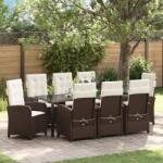 vidaXL 9 darabos kerti étkező szett párnákkal barnás poli rattan (3380273) - vidaxl