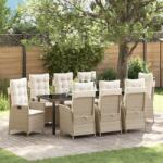 vidaXL 9 darabos kerti étkezőszett párnákkal - Bézs poli rattan (3380511) - vidaxl