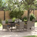 vidaXL 7 részes Kerti Étkezőszett Párnákkal Szürke Poly Rattan (3379854)