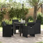 vidaXL Kerti Étkezőszett 2 db Fekete Acél, Rattan 4-Fős Tartós (3380593)