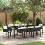 vidaXL 9 Részes Kerti Étkezőszett Párnákkal - Fekete Poly Rattan (3380007)