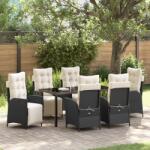 vidaXL 7 részes kerti étkező szett fekete poly rattan (3380530)